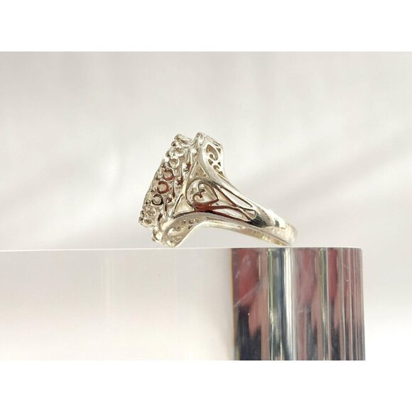 Gorgeous XL Sterling Silver Oval Cubic Zirconia Ornate Vintage Ring - sz 8.25 - Picture 5 of 10